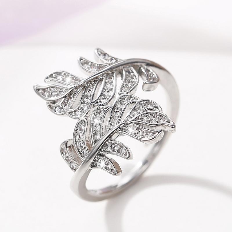 

Huitan Olive Branch Leaf Finger Ring for Women Copper Color Trendy Luxury Female Accessories Wedding Party Fashion Rings Zircon 10
