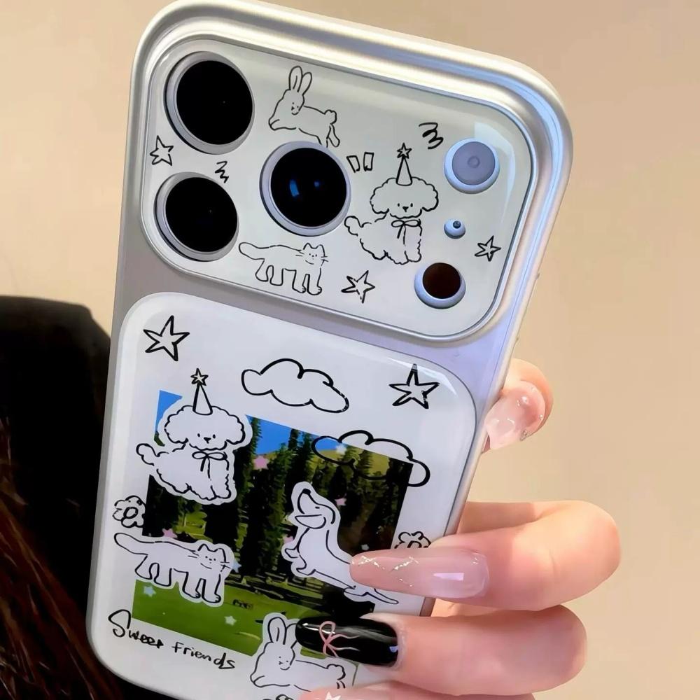 Cute Cartoon Doodle Grass Line Animals Case for iPhone 17 Pro Max 16 Pro New Korean Style Anti Drop Phone Cover