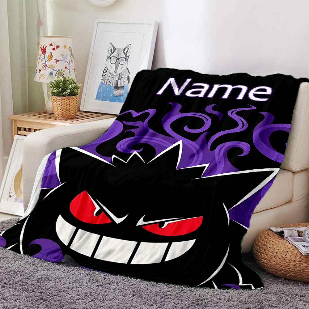 Customiz Name Personality Pokémon Gengar Blanket Soft &Warm Sofa Office Bed Travel Lunch Break Blanket, Gift Suitable All Seasons