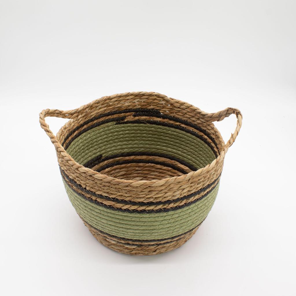 Cotton & Seagrass Large Baskets – Natural Black & Green- Set of 3