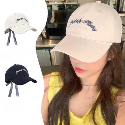 Spring and Summer Bow Tied Baseball Cap Women's Versatile Face Small Letter Embroidered Retro Cotton Baseball Cap