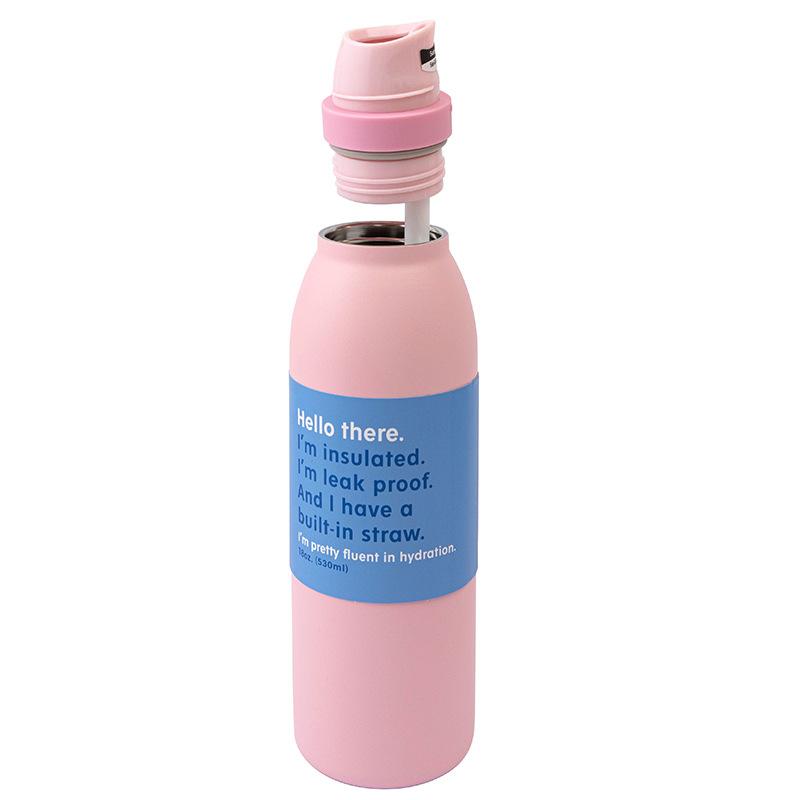 Customizable Logo BPA-Free Vacuum Flask Double Wall Stainless Steel Water Bottle Camping with Sip Straw & Handle