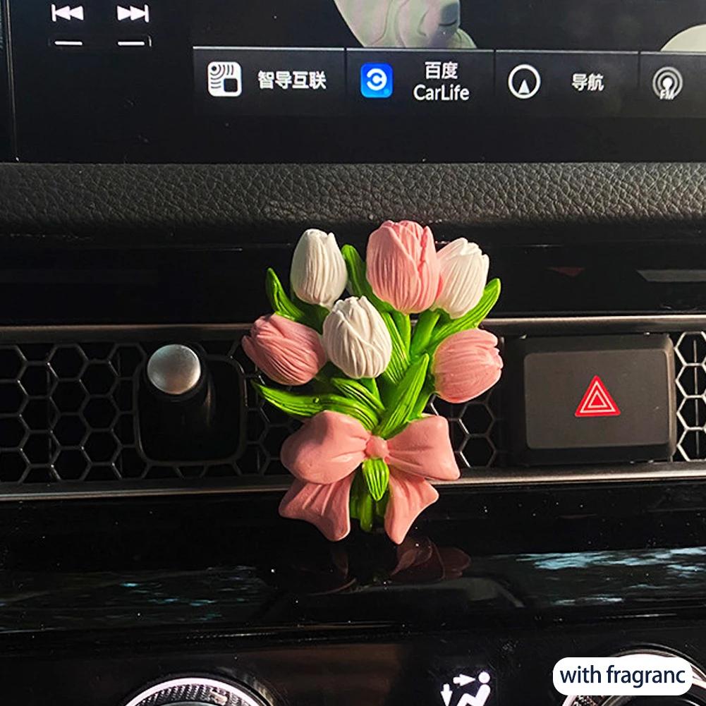 INS Tulip Car Fragrance Diffuser Stone Elegant Flower Butterfly Car Air outlet Decoration Pendant Fragrance Interior Accessories