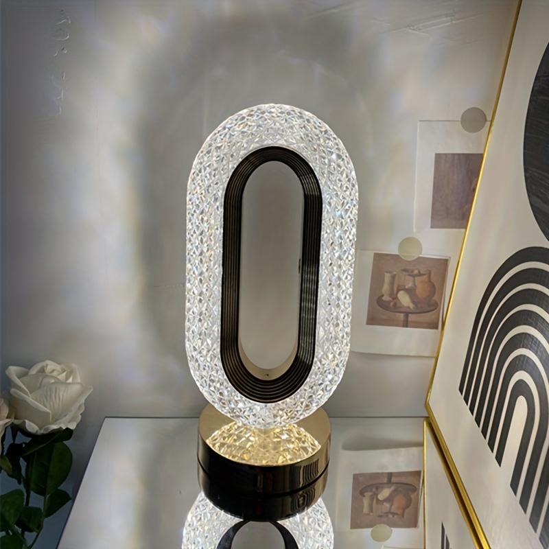 1 Luxurious Oval Crystal Table Lamp, Office USB Charging Lamp, Living Room Bedside Night Light Decorative Table Lamp Suitable for Bedroom, Living Room