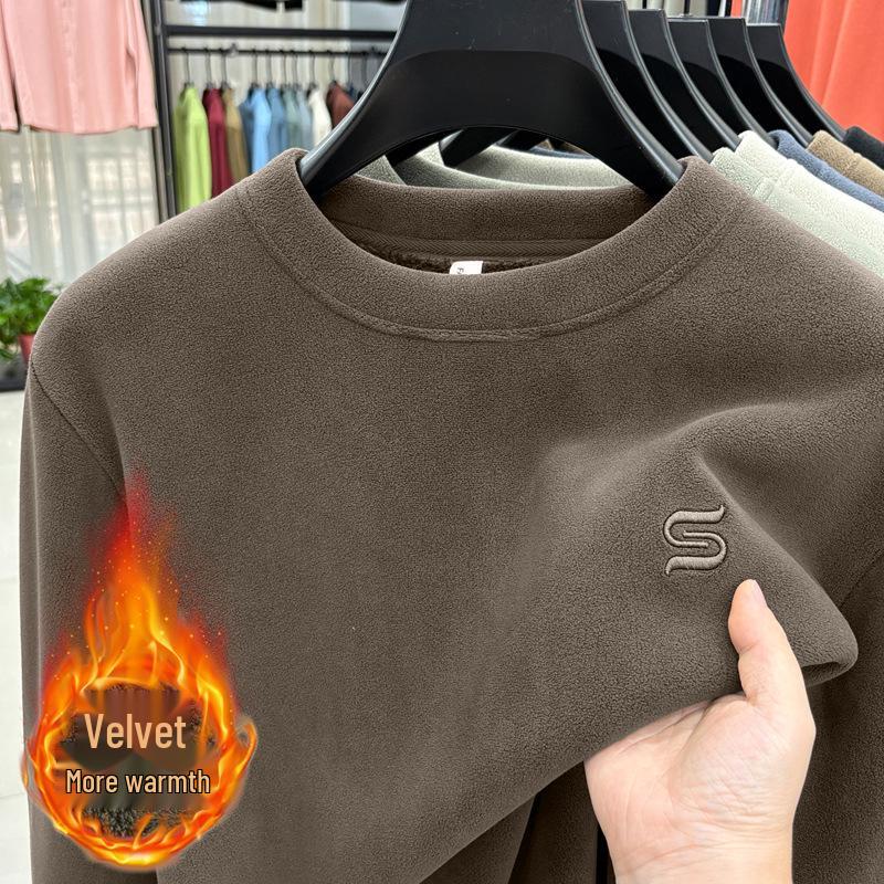 2025 Men s Thick Plus Velvet Embroidered Sweater - Warm Round Neck Winter Top 4XL