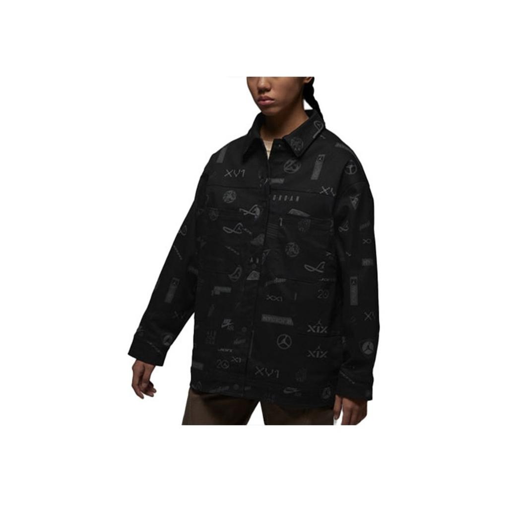 Jordan Bedruckte Locker geschnittene Jacke im Hemd-Stil Langarm Damen Oberbekleidung Schwarz DX0385-010