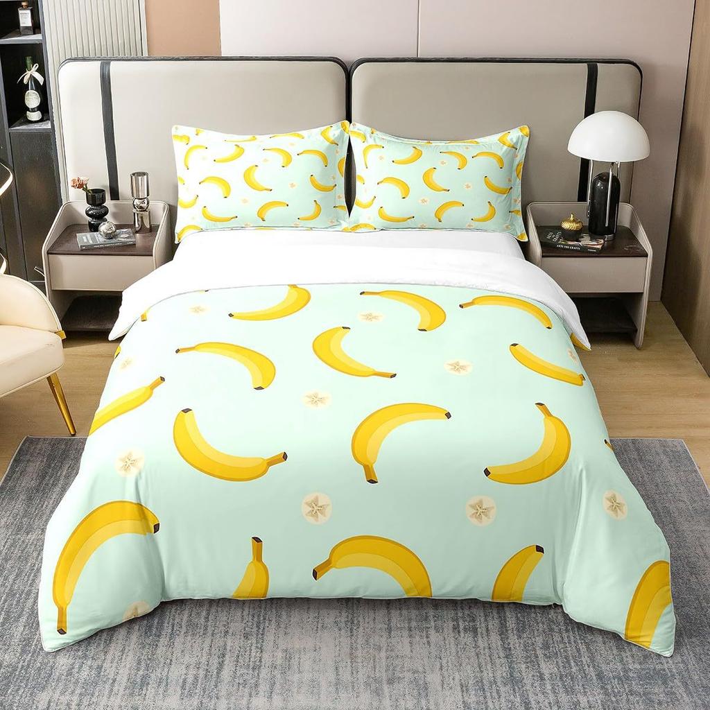 Poszwa na kołdrę Banana Down Tropicalny zestaw pościeli Poszwa na kołdrę z nadrukiem owoców Miękki trzyczęściowy zestaw