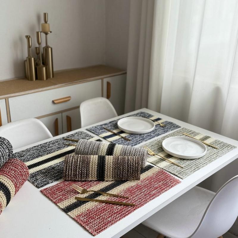 INS-style Paper Rope Woven Placemat, Color-block Holiday Decorative Mat Creative Paper and Jute Blended Heat-resistant Table Mat