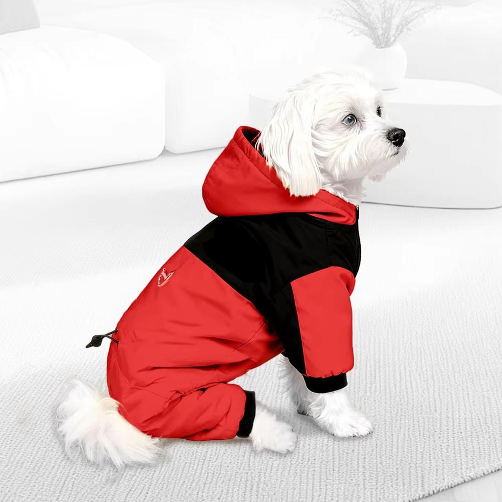 Winter Dog Clothes Hooded Four-Legged Warm Thickened Cotton Coat for