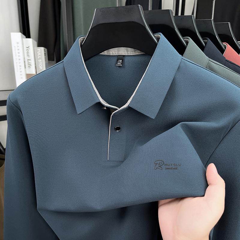 Men's Lapel Polo Shirt Luxury Quality Exquisite Letter Print Long Sleeve T-Shirt Business Leisure Men's Wear