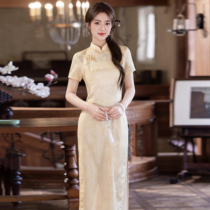 Yellow National Style New Chinese Style Suzhou Long Cheongsam Improved Young 1011 New Women's High Sense Daily Summer