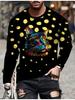 Samurai Cat Warrior Print Long Sleeve T-shirt, Stylish Casual Men's Top