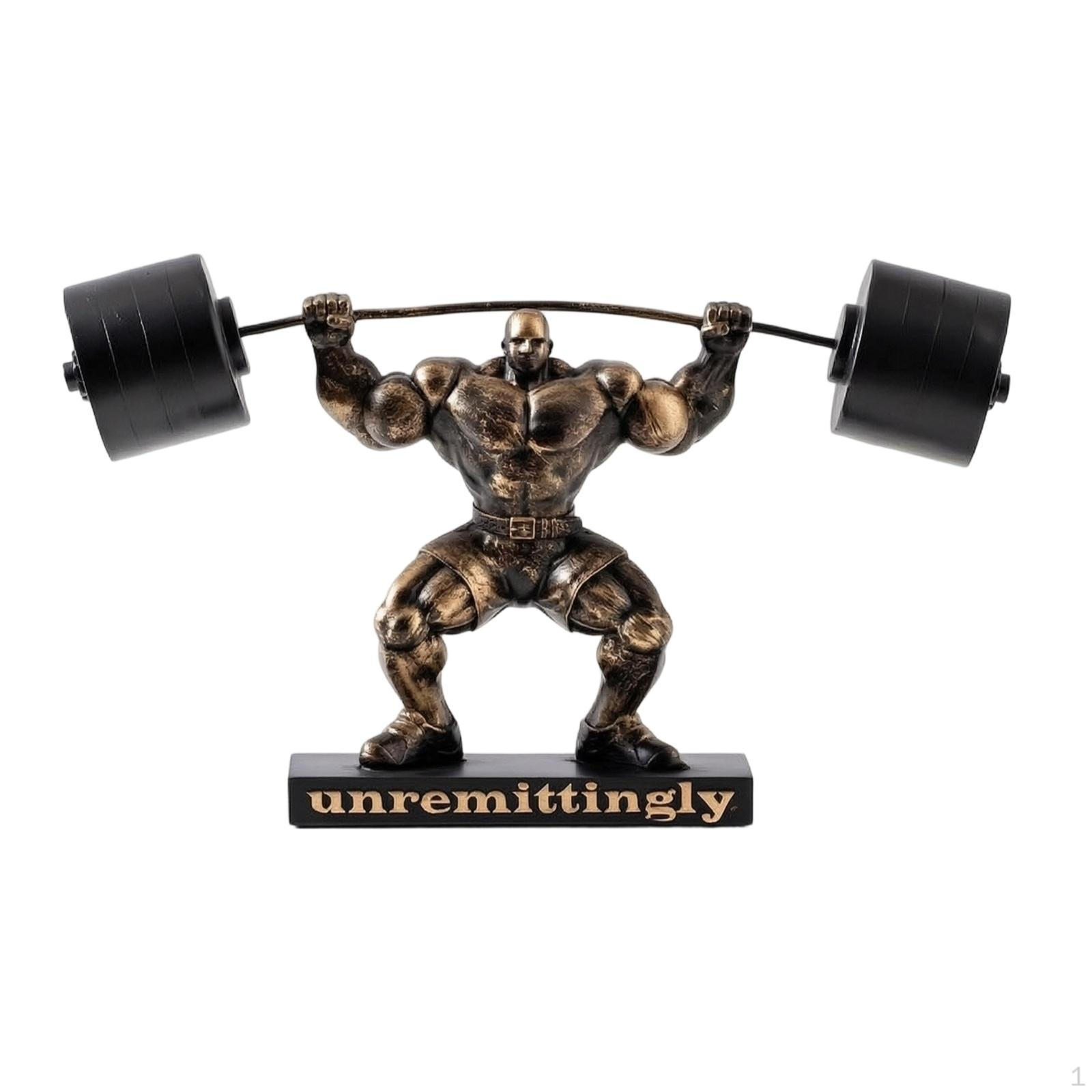 Bodybuilding Sculpture Bronze-Toned Weightlifter Statue with