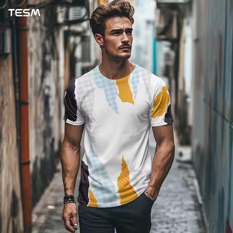 

Casual Round Neck Loose Tops Fashion Color Contrast Print T Shirt Men Funny 3D Tee Street Trend Clothes Summer Men s T Shirt 6XL