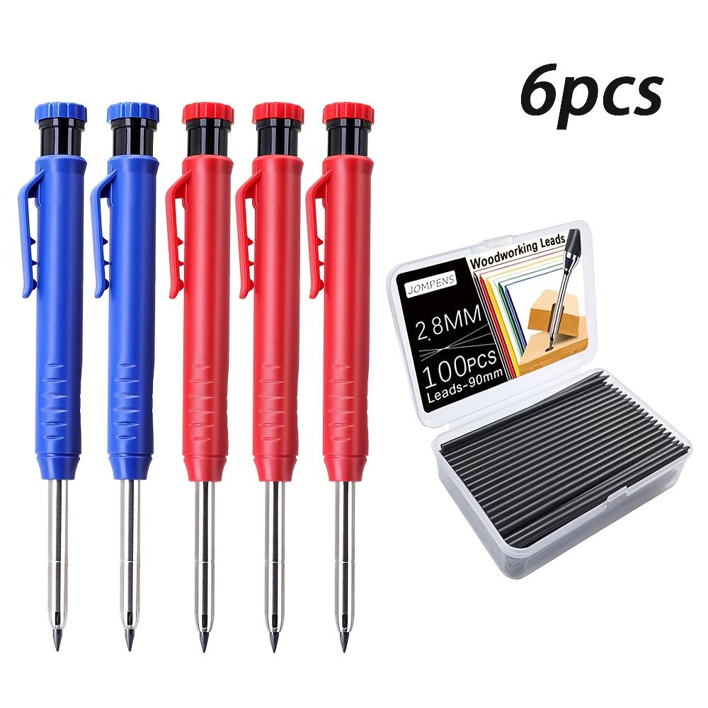 

6-Piece Professional-Grade Mechanical Woodworking Marking Pencil Set with 100 Refills, for Deep Hole Marking and Drawing, Precision Writing Tool 3red-2blue set