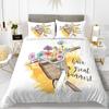 Flower Duvet Cover Set Words White Background with Colourful Flowers Pattern Bike King Size for Boys Girls Polyester Bedding Set