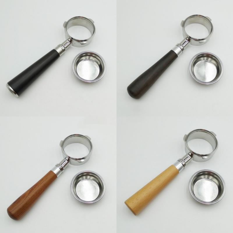 Three Ear 58mm Bottomless Portafilter Solid Wood Handle for Espresso Machines Accessories Commercial Coffee Equipment