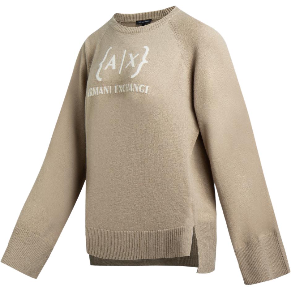 Armani Exchange Logo Print Round Neck Long Sleeve Knit Sweater Women sweater Light-Brown 6RYM1Q-YMT8Z-0748