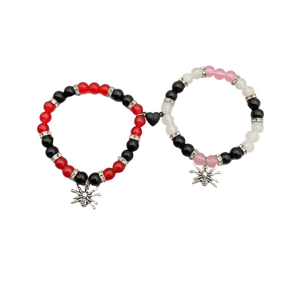 2 pcs of Spider Pendant Heart Shaped Magnet Bead Couple‘s Bracelets