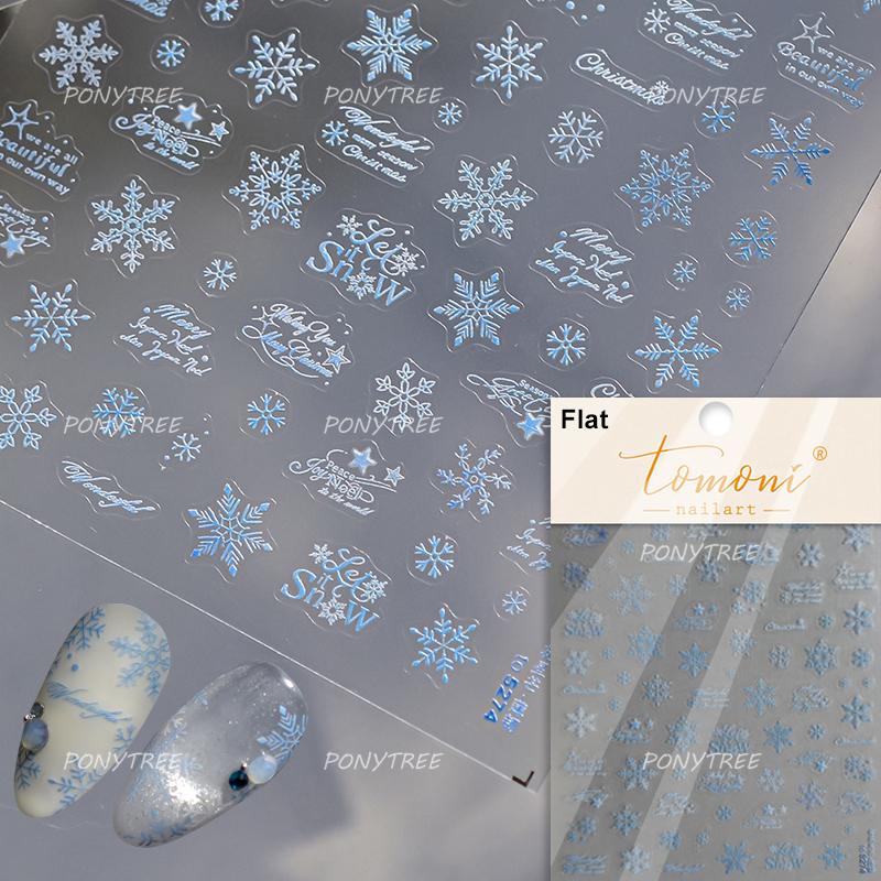 Gold Stamped Snowflake Stars White Christmas Tree Red Bowknot Cute 3D Nail Art Stickers Xmas Lovely Manicure Decals