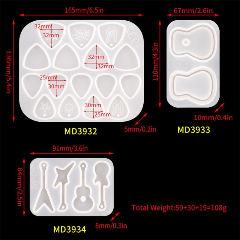 1/2/3Pcs Guitar Picks Molds for Resin Casting Guitars Pick Resin Mold for Musical Instruments Accessories Adult Kids