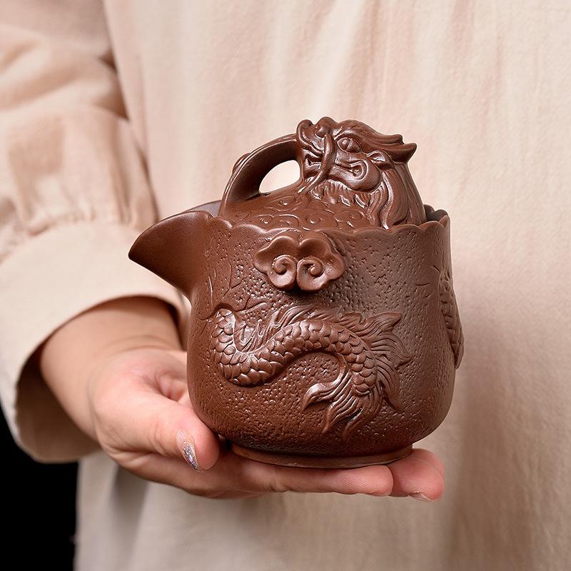 

Чайник из исинской глины Чжу Ни ручной работы, чайник для заваривания чая, чайник с боковой ручкой, бытовой набор для кунг-фу чая, набор чайников «Тэнлун»