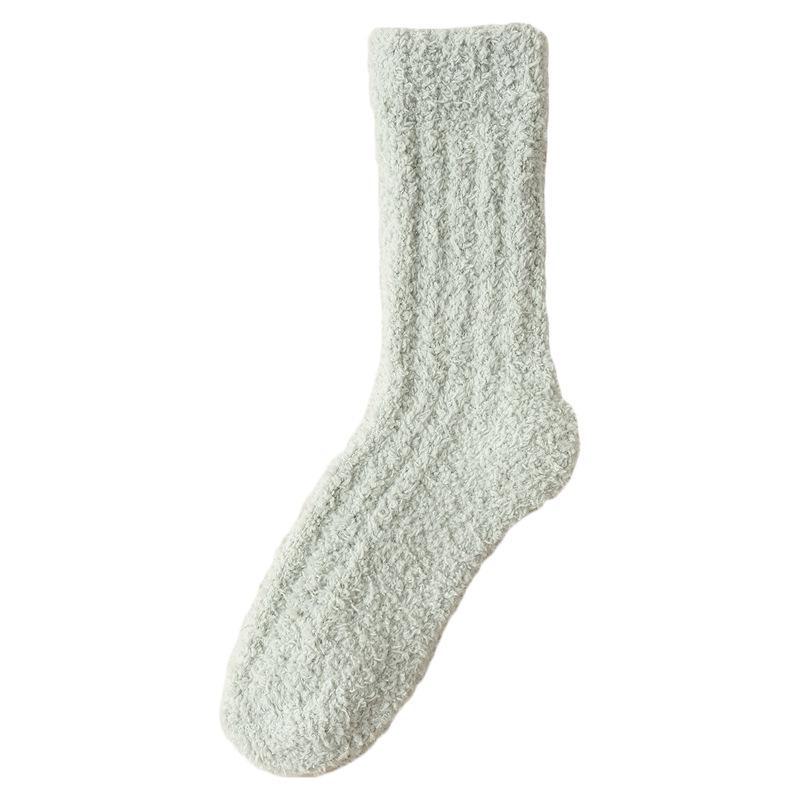 Women's Warm Mid-Tube Coral Fleece Socks - Japanese Style, Pure Color, All-Season Home Lounge Socks