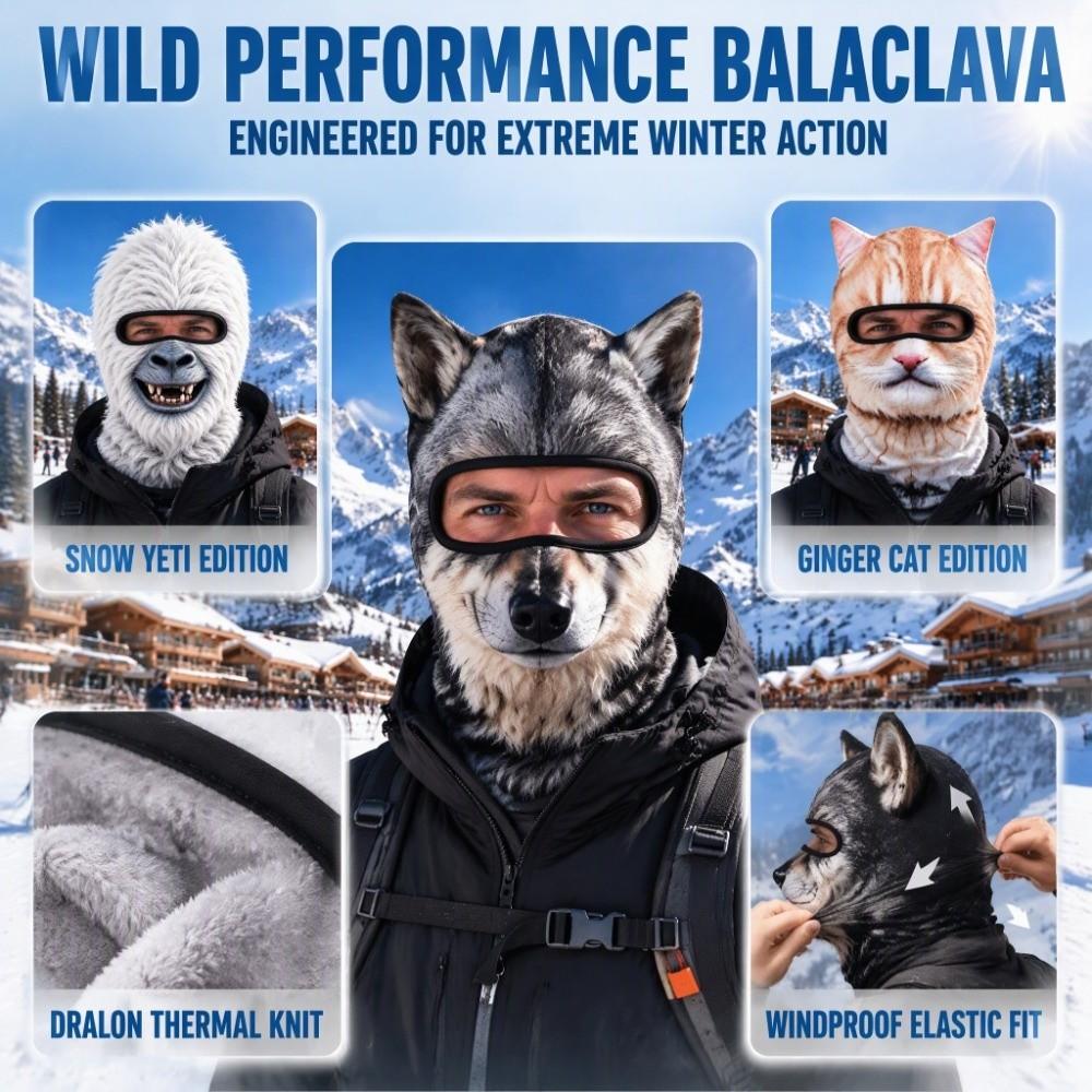 Passamontagna Animale 3D Husky Copertura Integrale del Viso Maschera 3D Carina per Esterno