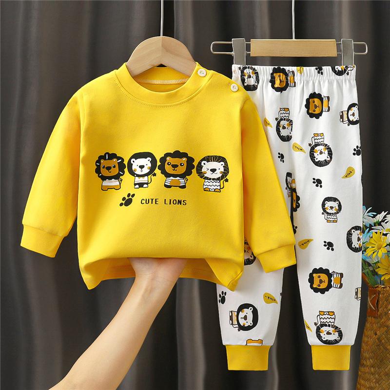 Tegneserie Barn 100% Bomull Undertøyssett Gutter & Jenter Termisk Pyjamas Myk Langermet Topp & Bukser Koselig Hjemmeklær & Nattøy