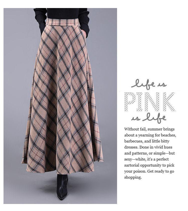 Fustă lungă retro cu carouri, pentru toamnă-iarnă, cu tiv de umbrelă, pentru siluetă pară