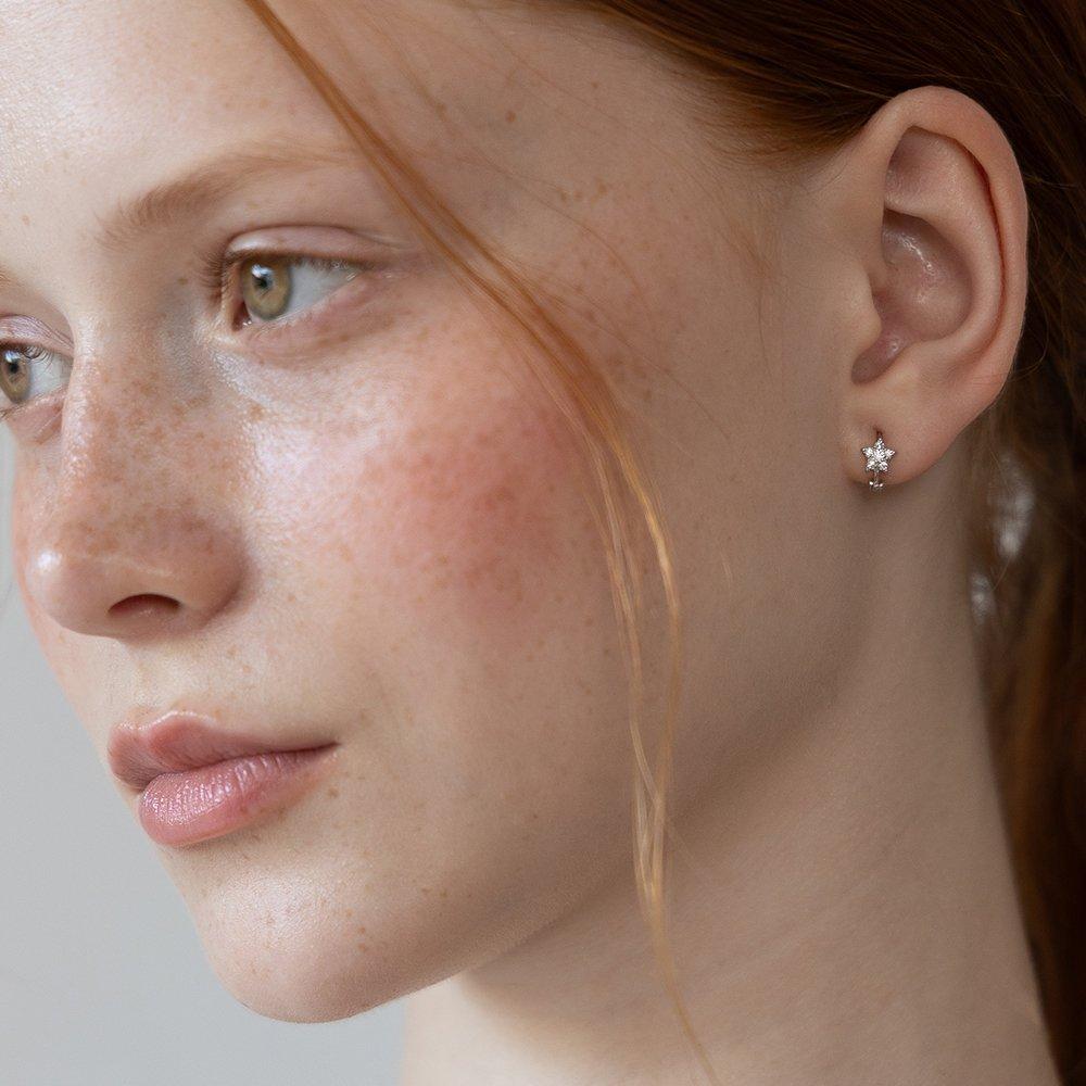 (925 Silver) Crystal Starlet Hoop Earrings Ec3230