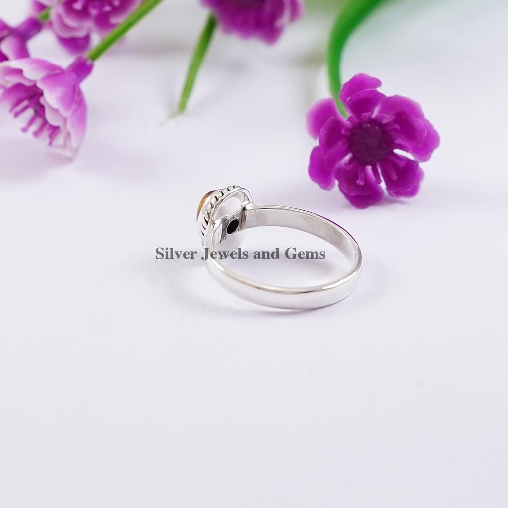 Natural Tiger Eye Ring, Handmade Twisted Wire Ring, 925 Sterling Silver Ring, Tiger's Eye Ring, Gift for Friend, Dainty Ring