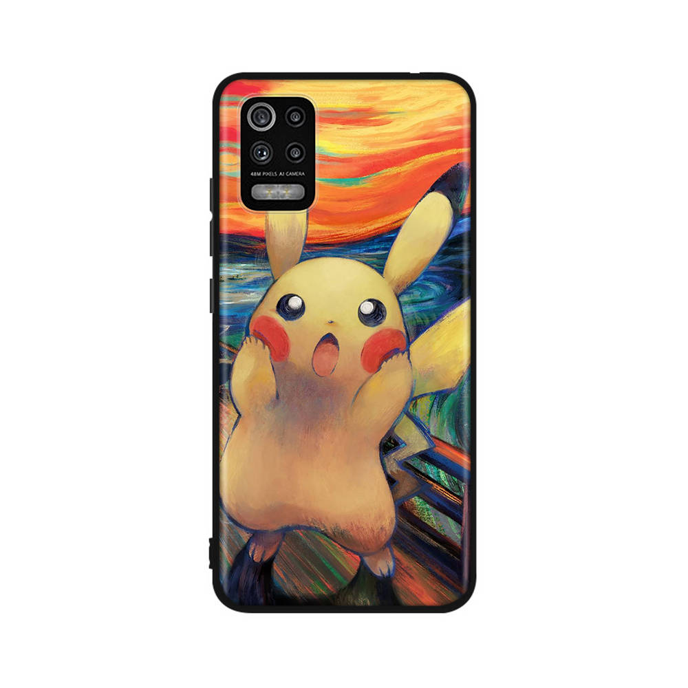 CT56 Pikachu Hülle für iPhone 16 15 Plus 14 13 12 11 Pro 8 7 6S 6 SE 5S X XR XS Max Realme C30 C33 C31 9I Huawei P30 Schwarze Sofe-Hülle