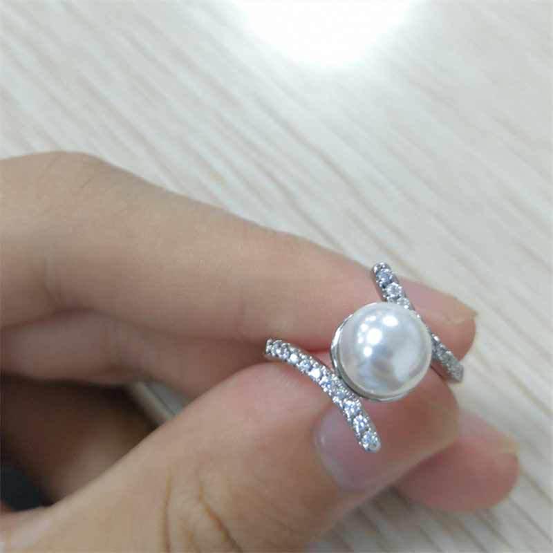 Huitan Romantic Simulated Pearl Rings For Women Luxury Wedding Anniversary Accessories Engagement Rings For Female