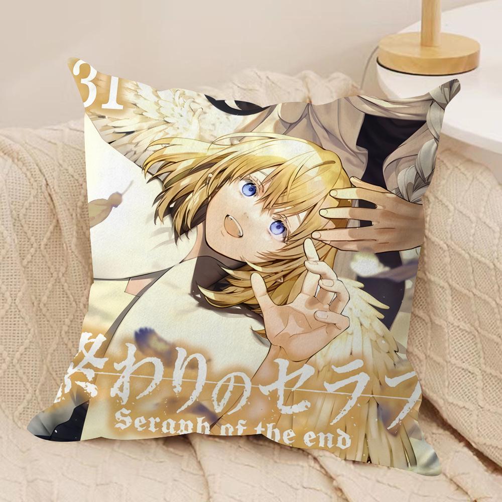 SSeraph Of The End Cushion Cover Silky Short Plush Invisible Zipper Dustproof Sofa Pillow Case For Home Decor