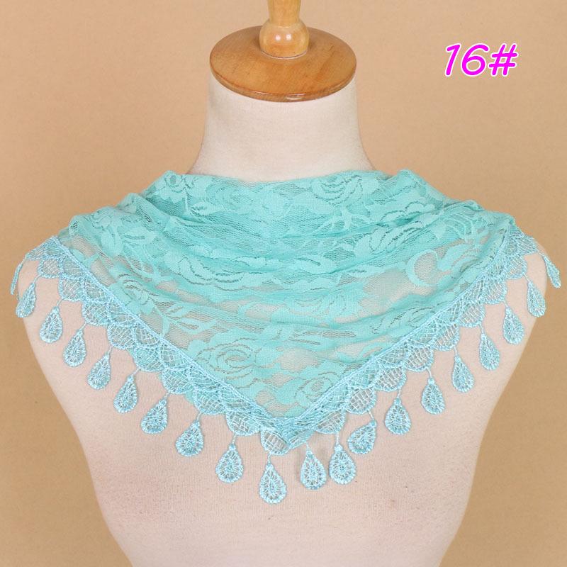 New Women Lace Monochrome Korean Triangle Scarves 140x48cm Fashionable Hollow Out Shawl Solid Rose Triangle Scarf
