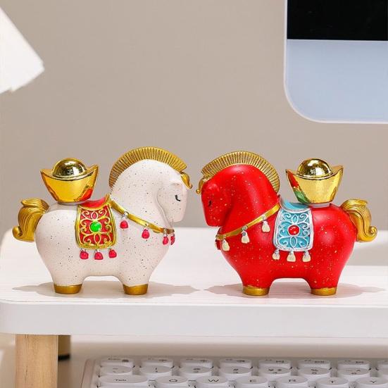 1/4Pcs Cartoon Horse Figurine with Gift Bag Box Bring Good Luck Fortune Chinese Style Pony Statue Home Office Desktop Feng Shui Decoration Ornament