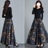 Autumn/Winter High-End Retro Floral Wool Maxi Skirt with Pockets, High Waist, and Large Flare.