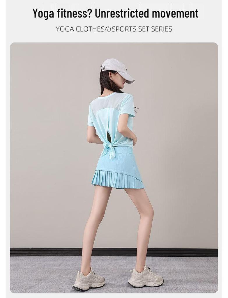 Women's Summer 2024 Quick-Dry Activewear Set for Running, Badminton, Tennis, Yoga - Skirt and Top in Petite Sizes