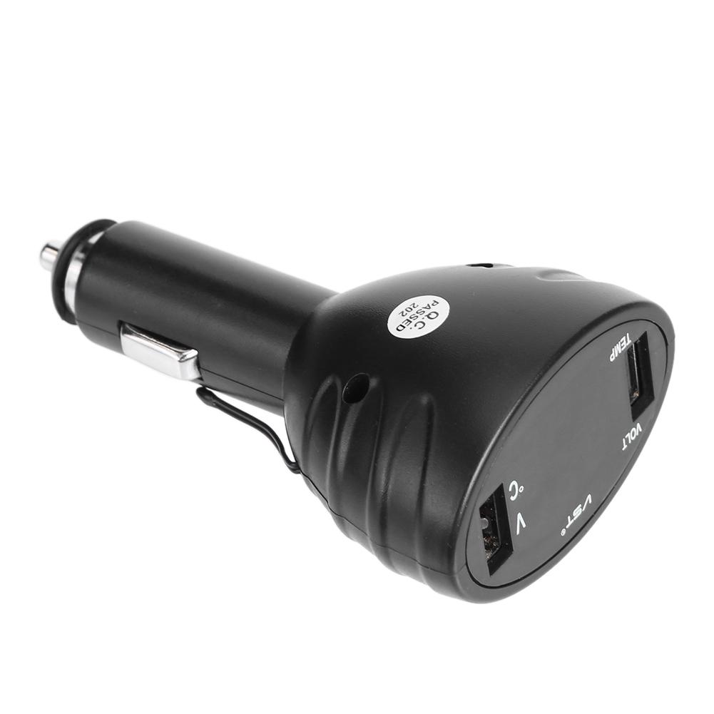 3 in 1 Car Cigarette Lighter 12/24V Dual USB Charger Digital LED Thermometer Voltmeter Monitor Car Volt Meter Current Meter