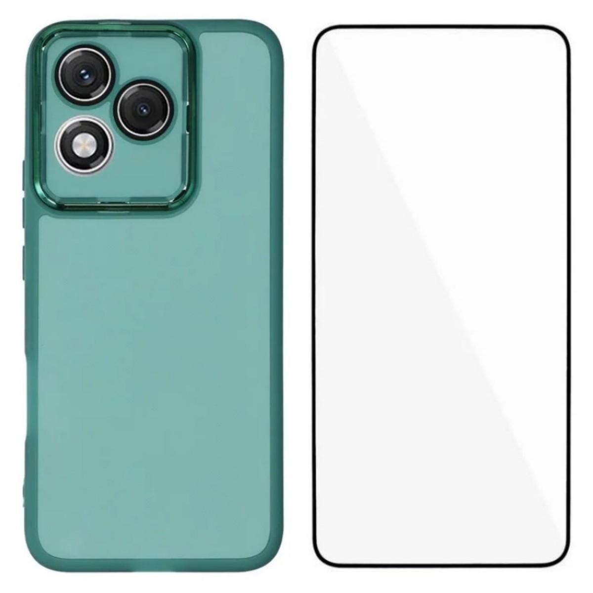 

For Honor 400 Lite 5G TPU Case WANLONFENG DKSM Series Electroplated Frame Back Cover with Tempered Glass Army Green