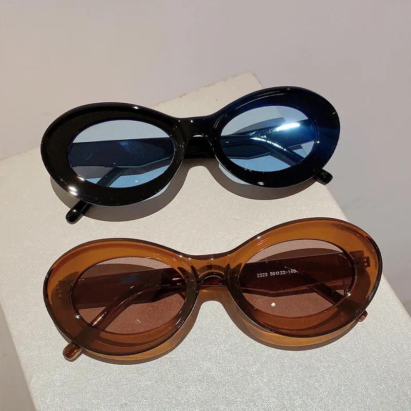 New Y2K Vintage Oval Sunglasses Women For Men Luxury Brand Designer Sun Glasses Steampunk Popular Pink Hip Hop Eyeglasses Frame