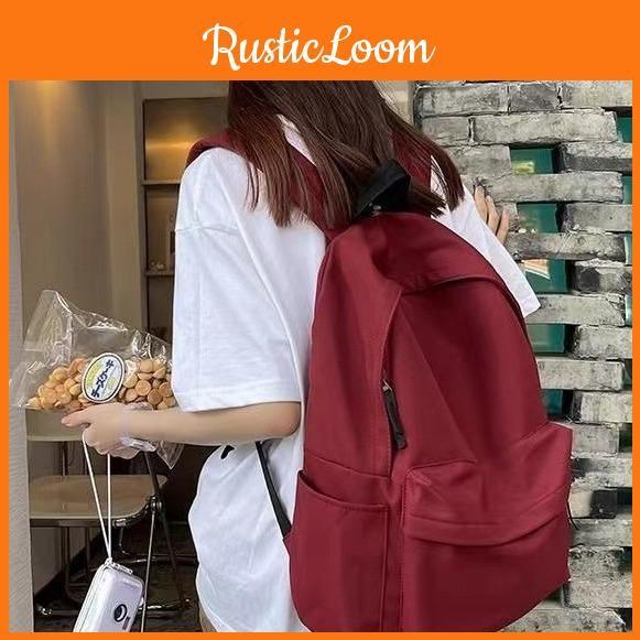 Unisex Color Solid Nylon School Backpack With Durable Laptop Gift Schoolbag