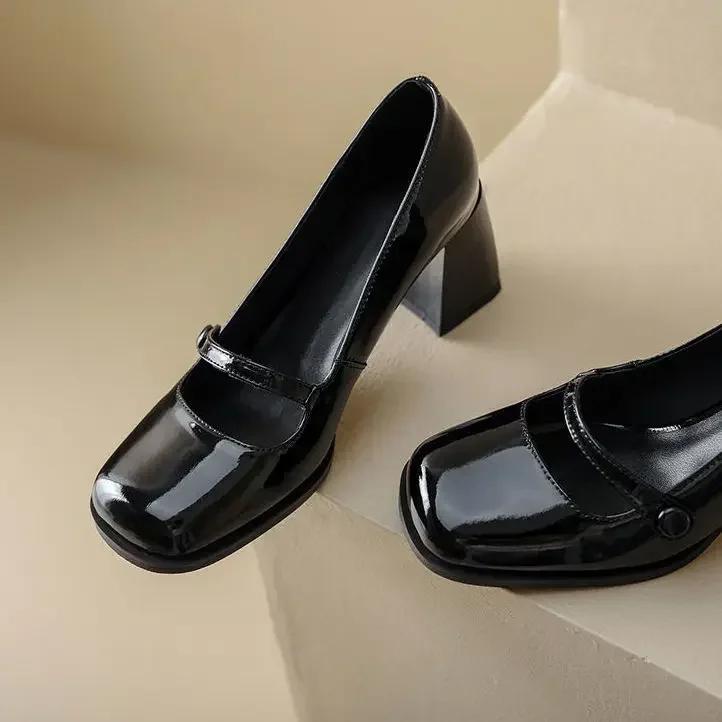 

Fashion 2025 Spring Summer French Retro Women Shoes with High Heel Square Heads Mary Jane Shoes for Women Sapatos De Mujer 39
