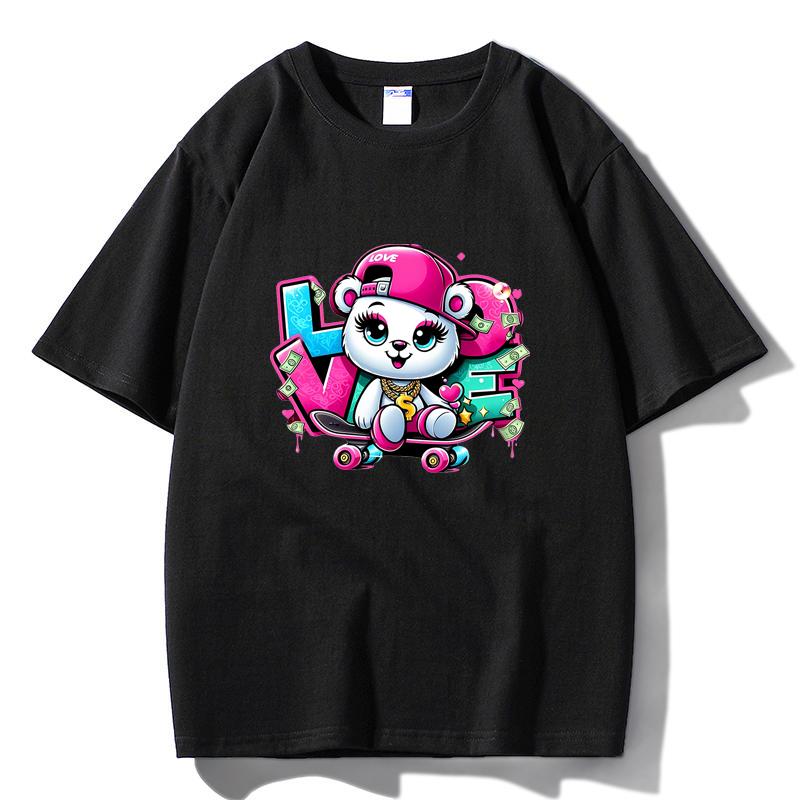 

M09 MINISO 2026 Summer Men Women Print Oversized T-shirt Casual Cotton Tee XS чёрный