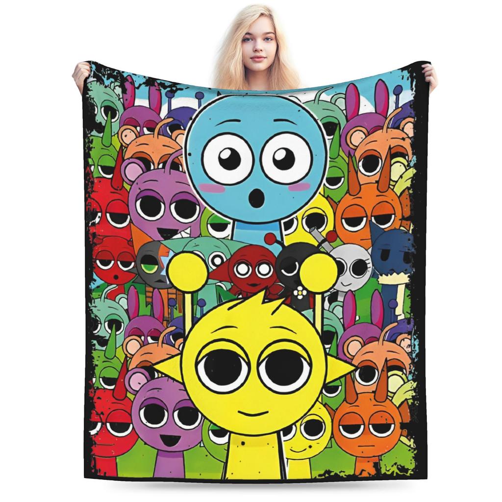 Sprunki Characters Game Velvet Throw Blanket  Blankets for Bed Outdoor Warm Quilt