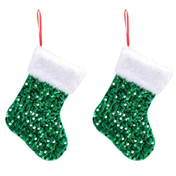 Glitter Christmas Stocking Pendant Plush White Border Sparkling Xmas Tree Decorations Candy Bags Home New Year Party Ornaments