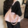 Glossy Faux Leather Shoulder Bag with Multiple Zipper Pockets Women's Fashion Handbag Large Capacity