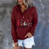 Women  Winter Casual Christmas Fashion Print Hooded Button Sweatshirt