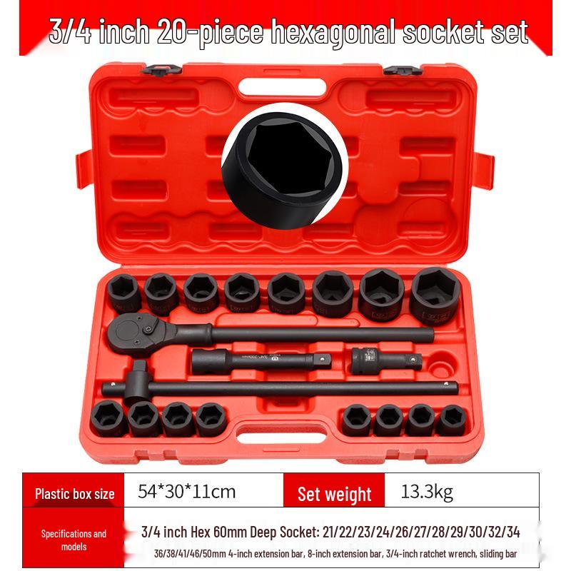 3/4" Heavy Duty 20-Piece Impact Socket Set - Hex12-Point Torx Wrench